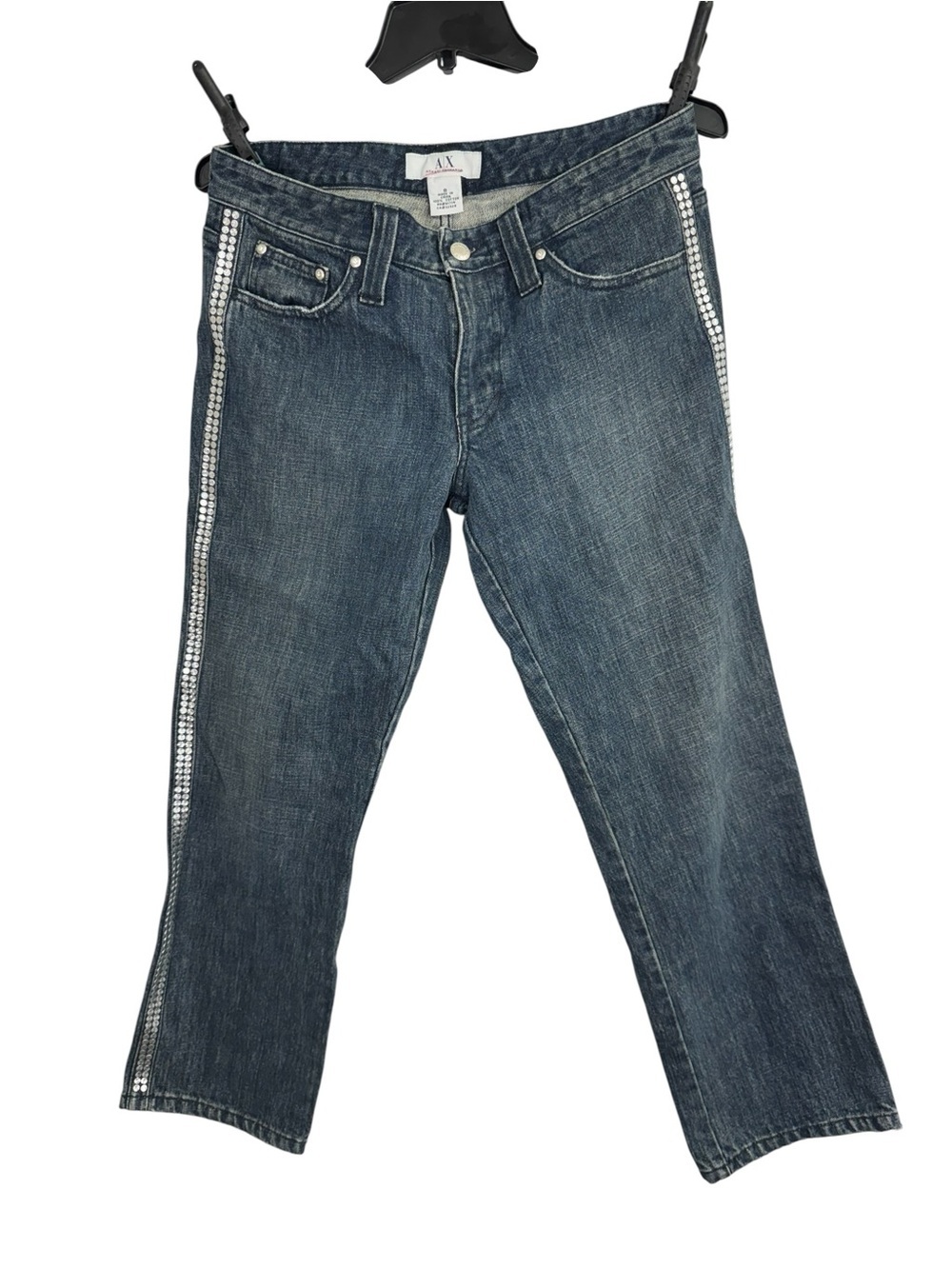 A/X Armani Exchange Dark Wash Jeans with Rhinestone Side Stripes
